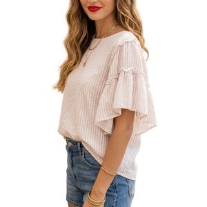 Chelsea & Theodore XS Pink White Gingham Ruffle Sleeve Feminine Blouse
